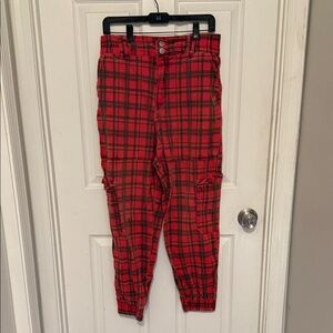 Red Plaid Jogger Pants